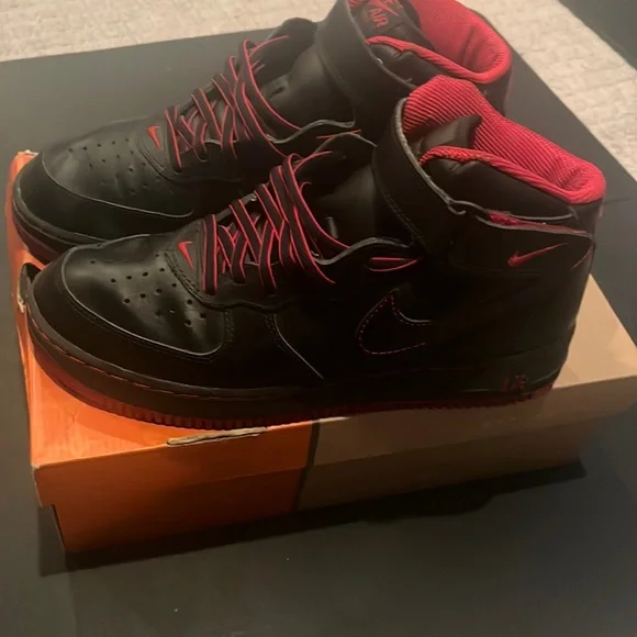 Nike | Shoes | Nike Air Force One Mid Black Red | Poshmark display picture 2
